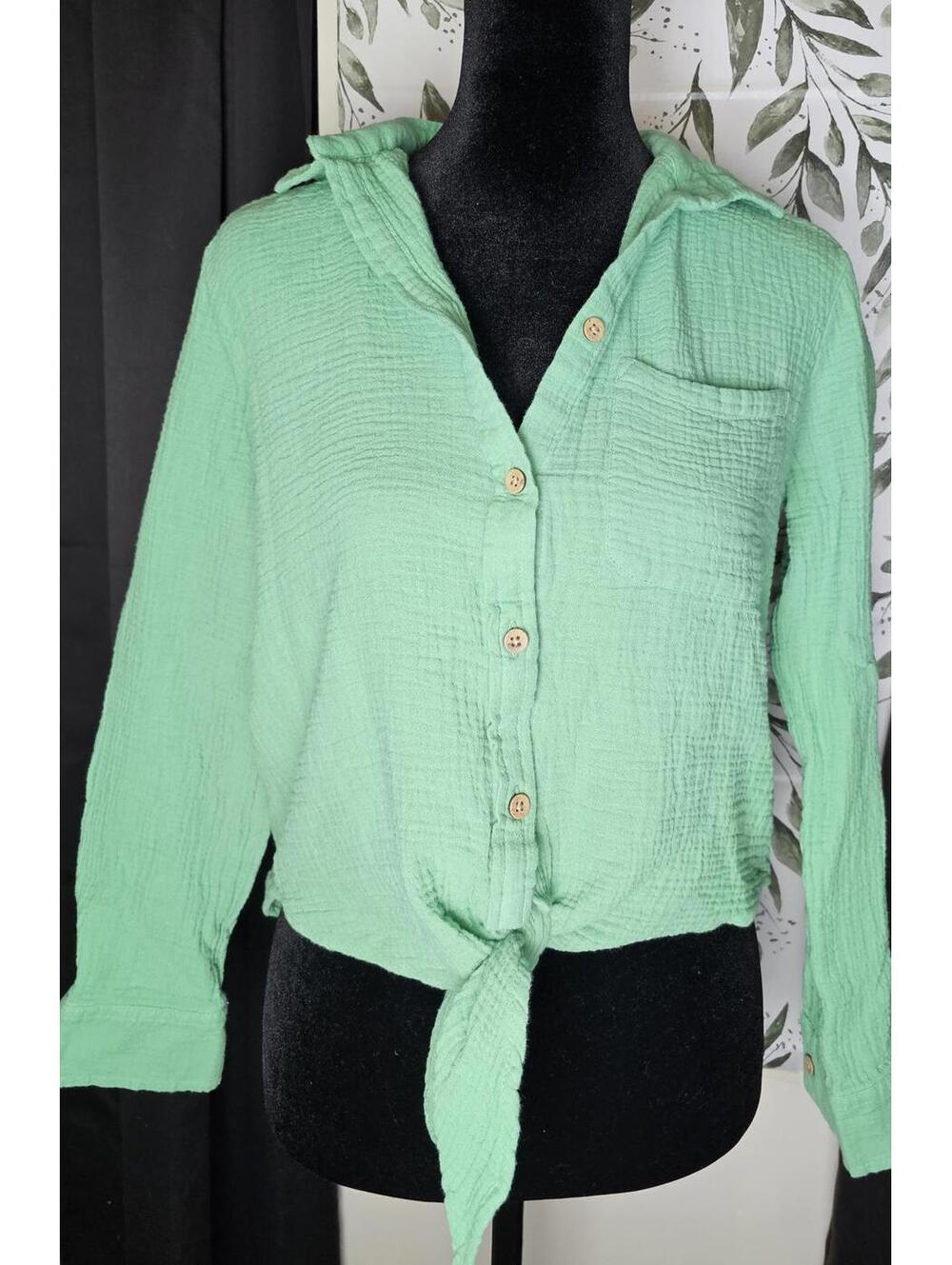 Beach Lunch Lounge Shirt Green Womens Size M Linen